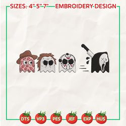 Horror Movie Characters Embroidery File, Happy Halloween Embroidery Machine Design, Creepy Cartoon Embroidery File