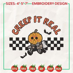Creep It Real Embroidery Design, Pumpkin Embroidery Design, Retro Halloween Embroidery Design, Horror Movie Embroidery Design, Halloween Embroidery Design