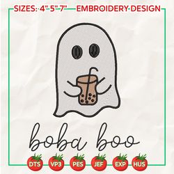 Spooky Halloween Embroidery File, Spooky Coffee Embroidery File, Boba Boo Embroidery Machine Design, Embroidery Designs
