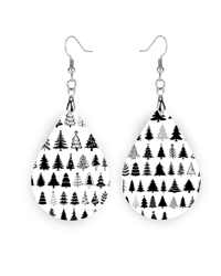 Christmas Tree Pattern Earrings - Christmas Teardrop Earrings - Black and White Christmas Earrings - Christmas Jewelry