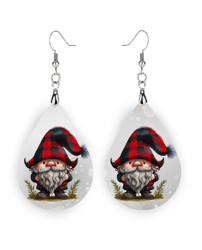 Red Buffalo Plaid Gnome Earrings - Christmas Earrings - Wooden Dangle Earrings - Holiday Accessories - Red Buffalo Plaid