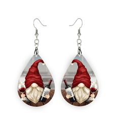 Red Wine Gnome Earrings, Red Wine Lover, Gnome, Wine, Teardrop Gnome with wine