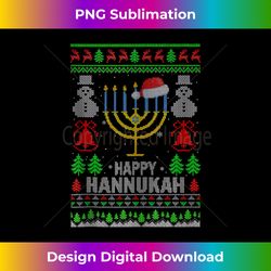 Happy Hanukkah Menorah Light Santa Hat Ugly Xmas Holidays Tank T - Innovative PNG Sublimation Design - Rapidly Innovate Your Artistic Vision