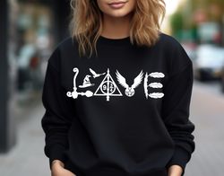 wizard love sweatshirt, deathly hallows hoodie, flying ball shirt