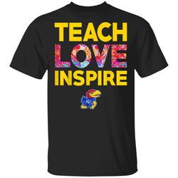 Kansas Jayhawks Teacher  Teach Love Inspire  Rainbow Swirl TShirt