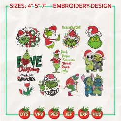Grinch Embroidery Designs, Grinch Embroidery, Christmas Lights Grinch Machine Embroidery Design, Embroidery Designs