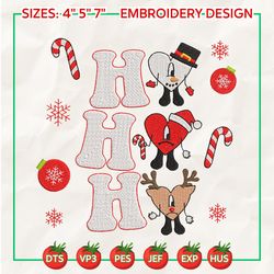 Christmas Embroidery Designs, Christmas Bad Bunny Embroidery, Una Christmas Designs, Hohoho Embroidery Files