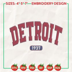 Detroit 1937 Embroidery Design, Detroit Football Embroidery Design, Machine Embroidery Design, Embroidery Files, Instant Download