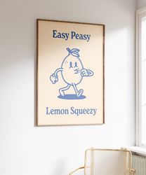 Easy Peasy Lemon Squeezy, Retro Wall Art, Retro Character Illustration, Cute Poster, Trendy Wall Print, Vintage Decor, R