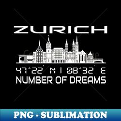 Gps Coordinates City Zurich Skyline Dream City - Modern Sublimation PNG File - Perfect for Personalization
