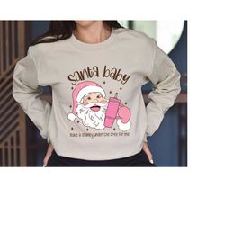 Santa Baby Sweatshirt, Retro Pink Santa Hat Hoodie, Pink Christmas Santa Sweatshirt, Classic Christmas Santa, Vintage Sa