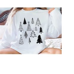 Merry & Bright Christmas Trees Sweatshirt, Christmas Hoodie, Holiday Sweater, Womens Holiday Sweatshirt, Christmas Hoodi