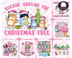 10 Pink Blue Dog & Christmas Png Bundle, Blue Dog and Family Png, Christmas Cartoon Png, Funny Christmas 2023 Png
