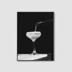 Cocktail Wall Art, Champagne Prints, Bar Cart Prints, Alcohol Digital Art Black and White Art, Wall Decor, Printable Art