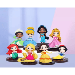 Disney high quality 8Pcs/Set Kawaii Q Snow White Princess Action Figure Ariel Belle Rapunzel Mermaid Toys Models Girls g