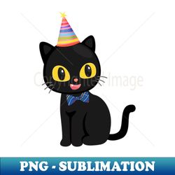 black cat with party hat - elegant sublimation png download - fashionable and fearless