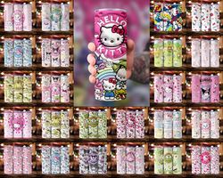 70 Kitty Coffee Tumbler Bundle, Spring Flower Pink Cat PNG, 20oz Straight Skinny Wrap, Cartoon Tumbler