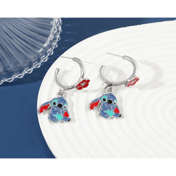 Disney Cartoon Anime Lilo & Stitch Earrings Classic Character Stitch Silver Plated Ear Clip Earrings for Girl Woman Jewe
