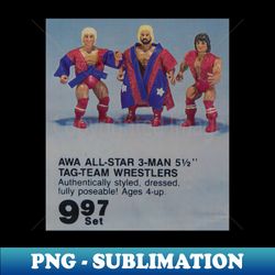 AWA Wrestling Figures Catalog Ad - Creative Sublimation PNG Download - Vibrant and Eye-Catching Typography