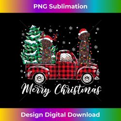 Chocolate Labrador Riding Red Truck Merry Christmas Funny Tank - Urban Sublimation PNG Design - Spark Your Artistic Genius