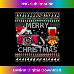 Camera Ugly Christmas Sweater Wine Santa Hat Xmas Tank - Vibrant Sublimation Digital Download - Customize with Flair