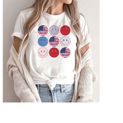 American Smiley Face Shirt,Independence Day Shirt,Patriotic Gift,4th Of July Shirt,Gift For Her,American Women Tshirt,Re