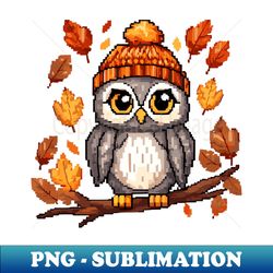 autumn owl in a knitted beanie hat pixel art - Exclusive Sublimation Digital File - Boost Your Success with this Inspirational PNG Download