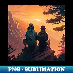 Mountain Hiking Sunset Adventure Travel Couple - PNG Transparent Sublimation File - Perfect for Personalization