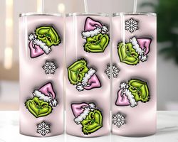 Inflated 3D Puff Pink Grinch Christmas Bubble 20 oz, 30 oz Straight and Tapered Tumbler Design for Sublimation, Tumbler