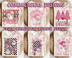 Retro Christmas Sublimation PNG Bundle, Christmas png bundle, Pink Santa png, Pink Christmas Png Bundle, Pink Christmas