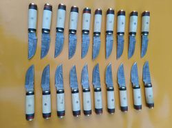 Lot of 20 6 INCH DAMASCUS SKINNER KNIVES WITH LEATHER SHEATHS, Anniversary gift