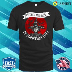 witches and bats in christmas hats - goth christmas t-shirt - olashirt
