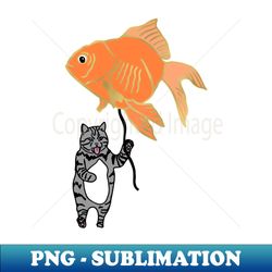 Surreal Art Cat with a Goldfish balloon - PNG Sublimation Digital Download - Bring Your Designs to Life