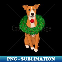 Cute brown and white staffy dog with a Christmas wreath - Premium Sublimation Digital Download - Create with Confidence