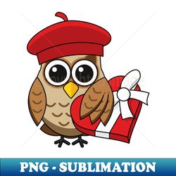 Cute Owl with Red Beret and Heart Box - Stylish Sublimation Digital Download - Spice Up Your Sublimation Projects