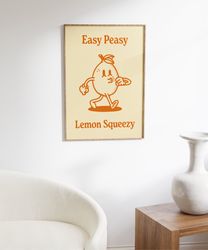 Easy Peasy Retro Character Wall Art, Retro Lemon Wall Print, Digital Download Print, Retro Wall Decor, Large Printable P