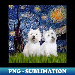 Starry Night Adapted to Include Two West Highland Terriers - Elegant Sublimation PNG Download - Enhance Your Apparel with Stunning Detail