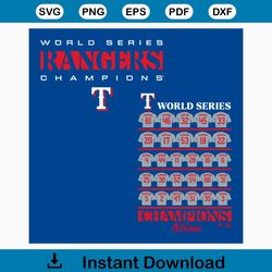 Texas Rangers 2023 World Series Champions Jersey Roster SVG