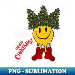 smiley face with christmas tree hat and christmas stocking  merry xmas - png transparent sublimation file - create with confidence