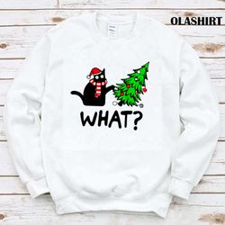 Official Black Cat Gift Pushing Christmas Tree Over Cat Shirt - Olashirt