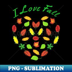 I Love Fall Heart Made of Autumn Leaves for Nature Lovers Black Background - Signature Sublimation PNG File - Instantly Transform Your Sublimation Projects