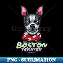 Cute adorable awesome Boston Terrier on Red Polka Dot Skateboard - PNG Transparent Sublimation File - Unleash Your Creativity