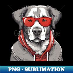 Newfoundland labrador newfie lab big dog mixed breed dog wearing glasses red glasses dog with hoodie cool dog funny dog - Special Edition Sublimation PNG File - Unleash Your Inner Rebellion