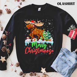 New Merry Christmoose Funny Christmas Lights Santa Moose Lover T-shirt - Olashirt