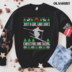 New Just A Girl Who Loves Christmas And Skiing Ski Lover Sweatshirt - Olashirt