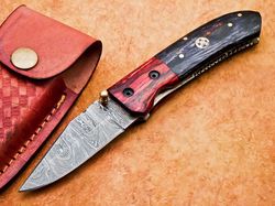 4" CUSTOM HAND FORGED DAMASCUS STEEL BLADE POCKET FOLDING KNIFE LINER LOCK