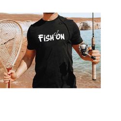 fish on tee shirt - fish on hook t-shirt - fish on text and hook short sleeve tee shirt - fishing hook shirt - gray text