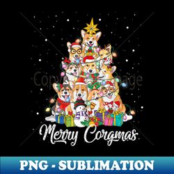 Merry Corgmas Corgi Christmas Tree Fairy Lights Dog Lovers - Unique Sublimation PNG Download - Bring Your Designs to Life