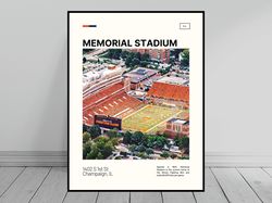 Memorial Stadium Illinois Fighting Illini Poster NCAA Stadium Poster Oil Painting Modern Art Travel