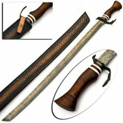 beautiful custom handmade 30.0 inches damascus steel hunting sword with sheath